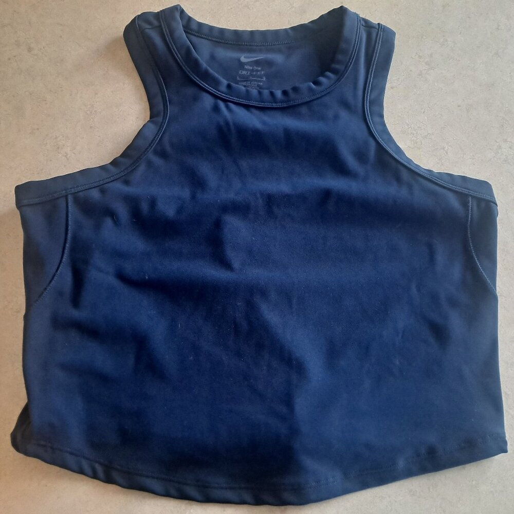 Nike Women's One Fitted Dri-Fit Cropped Tank, Navy Blue, Large